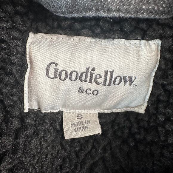 Goodfellow Denim Trucker Jacket Mens Size Small Black Faux Shearling Sherpa - Picture 4 of 11